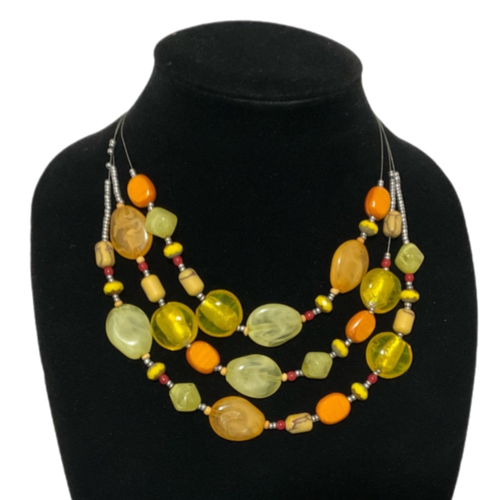 Necklace - Chico's Vibrant Yellow Bead Triple Strand